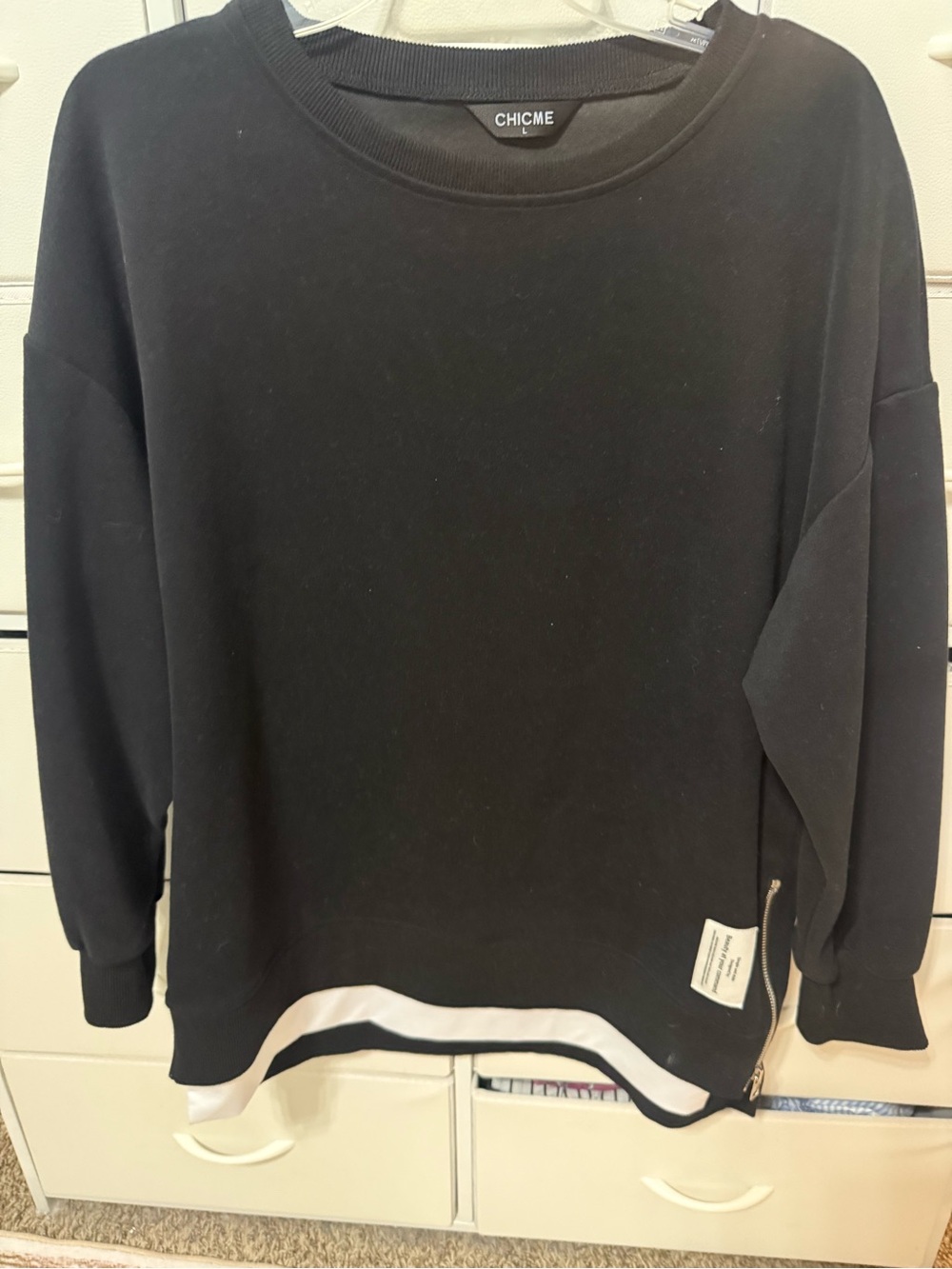 Chicme Crewneck Sweater with White Hem Detail
